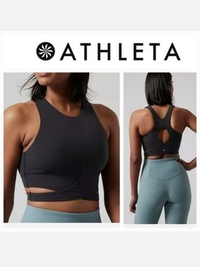 Athleta Conscious Cut Out Crop Top D-DD Sports Bra Black Sz M NWT
